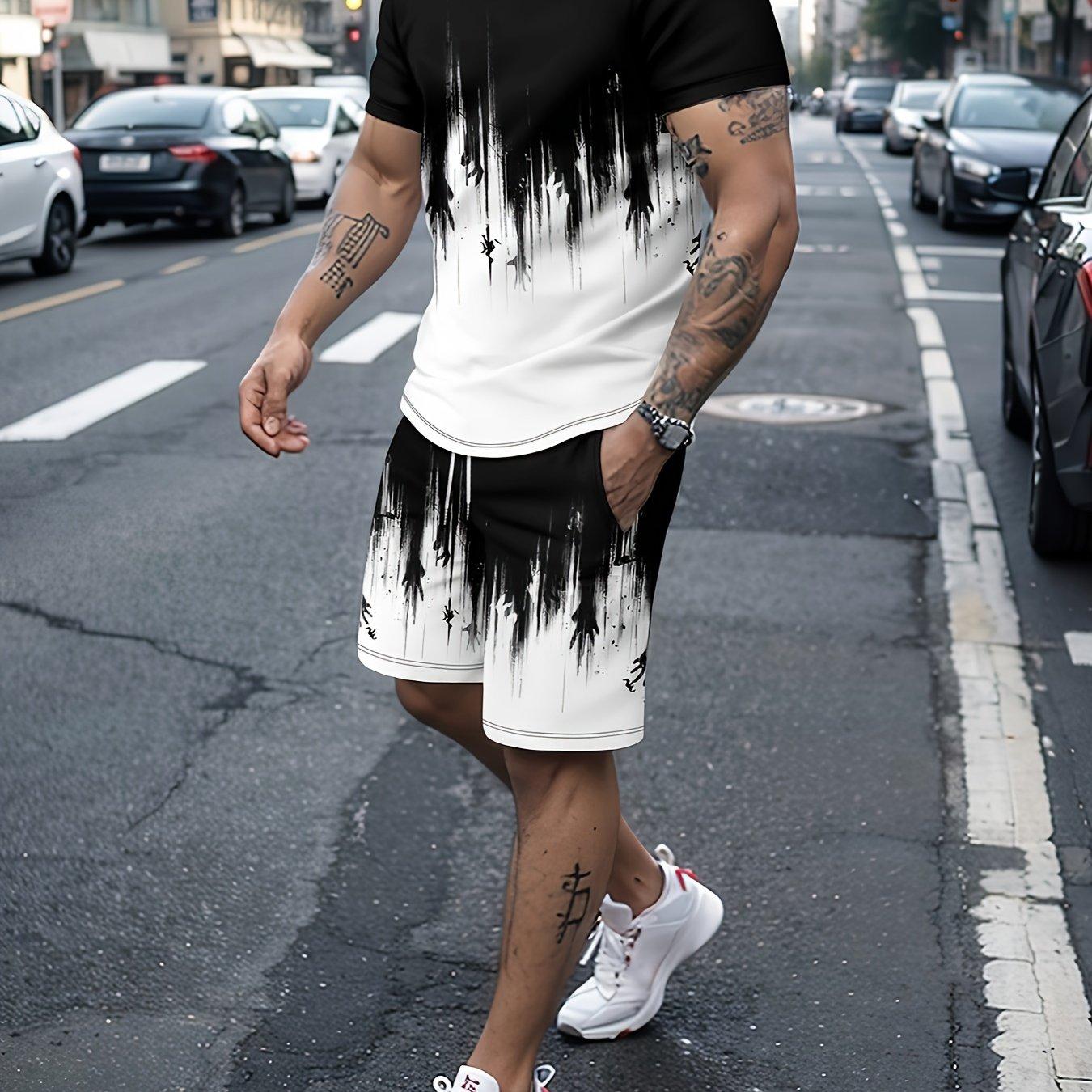 

3D-принт с узором, 2 шт. Мужская одежда, повседневная футболка с круглым вырезом и короткими рукавами, футболка и шорты на шнурке для лета XL