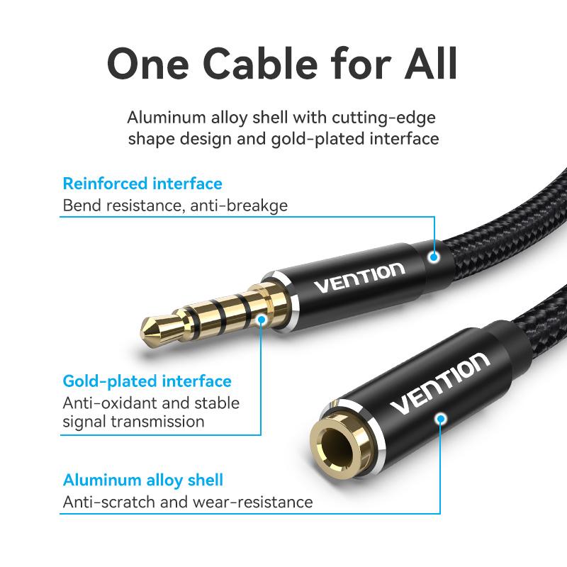 Vention Jack 3.5 mm Audio Extension Cable for Laptop PC TV Huawei Xiaomi Stereo 3.5 mm Jack Aux Headphone Speaker Cable Auxiliar