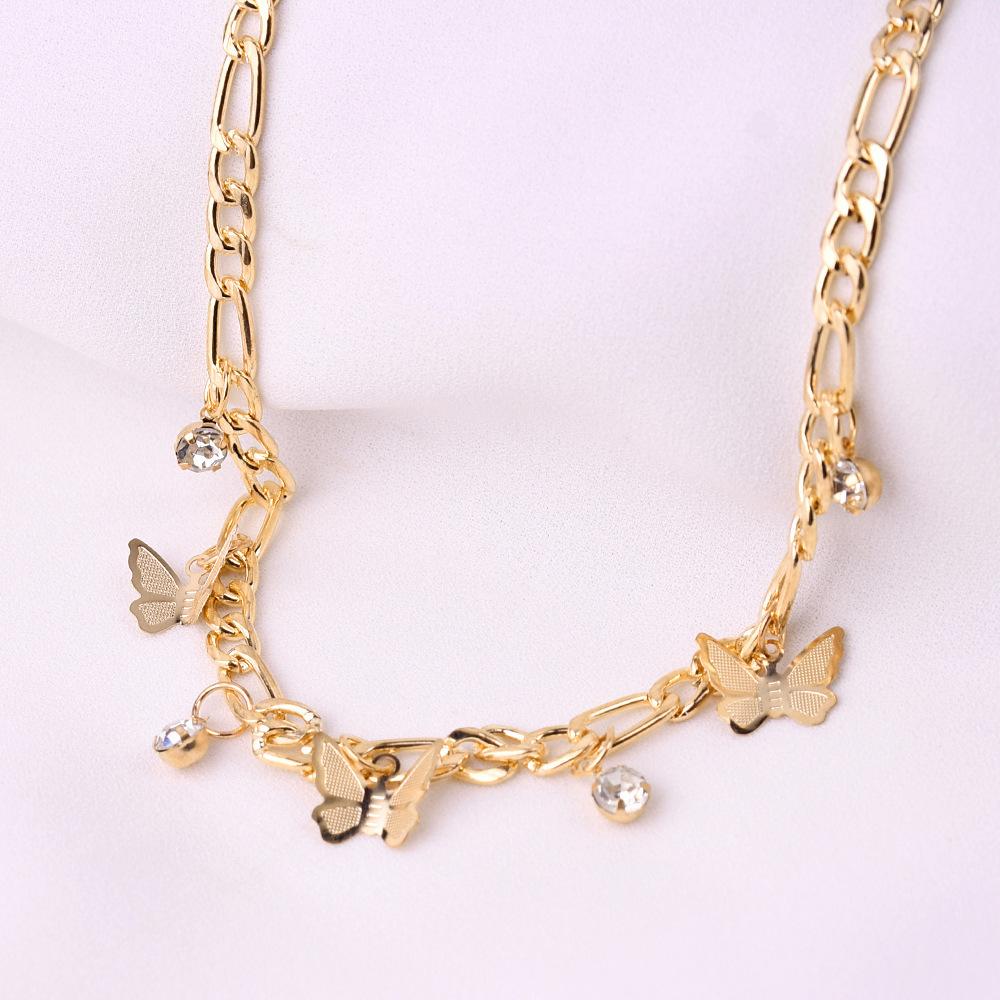 European and American New Products Are Simple and Trendy Butterfly Rhinestone Necklace Alloy Neck Chain Fashionable Diamond Necklace