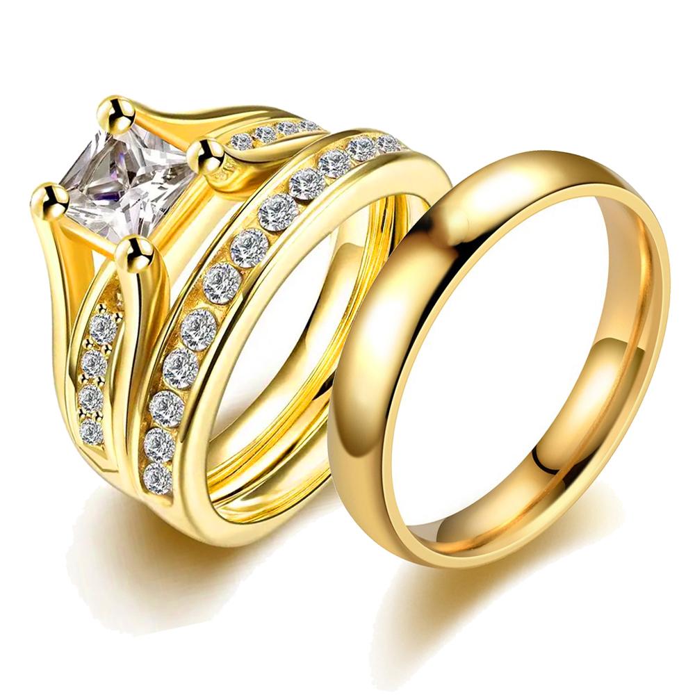 Fashion Couple Rings For Women Exquisite Rhinestones Zirconia Rings Set Simple Men Stainless Steel Rings Wedding Band Jewelry