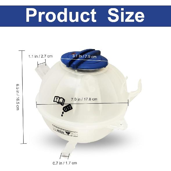 

603-253 1K0121407A Coolant Reservoir Tank with Cap for 2006-2019 Aud1 A3 Q3 TT RS3 & VW Jetta Passat Golf GTI Beetle CC Eos Rabbit (2006-2019 Models)