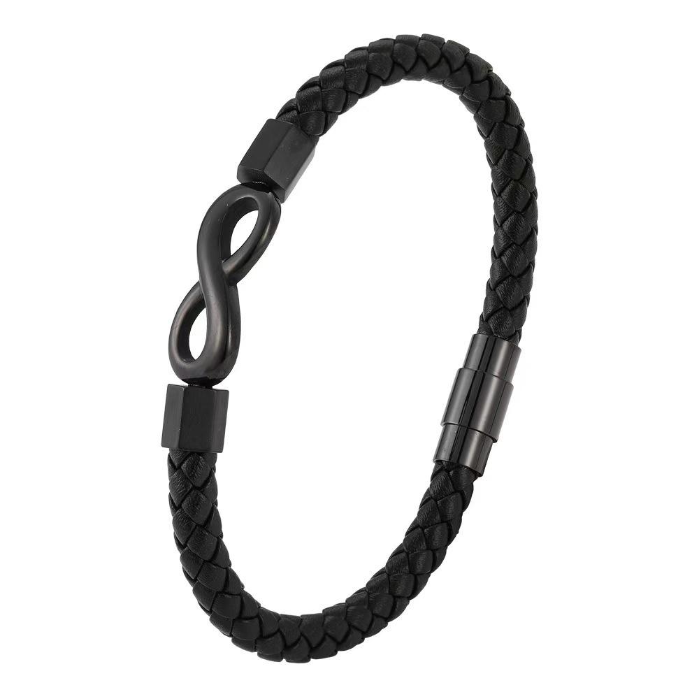 Men's Leather Infinity Bracelet - European & American Style, Personalized Woven Design, Simple Hand Rope with Lucky 8 Symbol