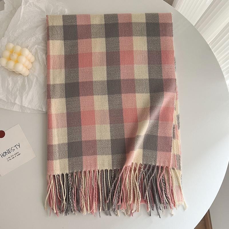 New Style Cashmere Imitation Japanese Small Lattice Scarf In Winter WomenS Medium Long Thickened Leisure Warm Keeping Scarf