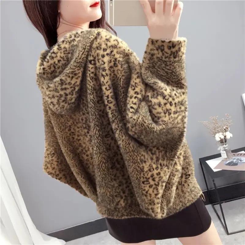 Coat for Women Leopard Autumn Winter Thickened Casual Oversize Double Layer Windbreaker Waterproof Hooded Jacket