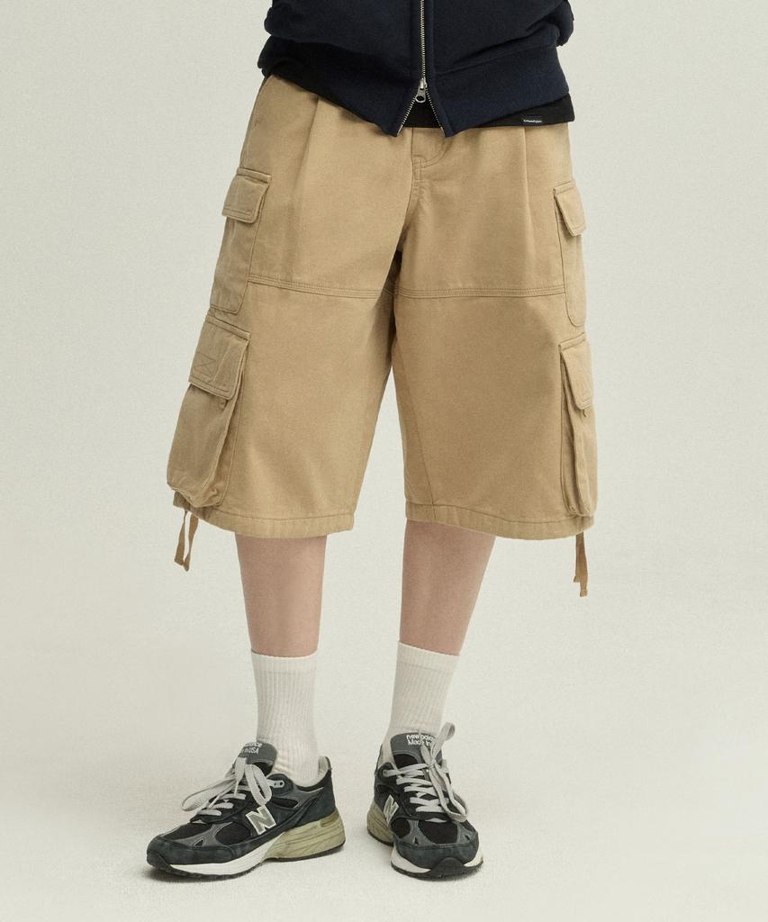 URBANDTYPE Bronx Bio-Washed 3/4 Cargo Pants_Beige