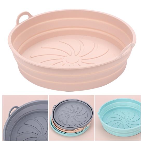 Foldable Round Silicone Fryer Liner Dual Handles Non Stick Food Grade Heat Resistant Reusable Oven Baking Tray Basket Bowl