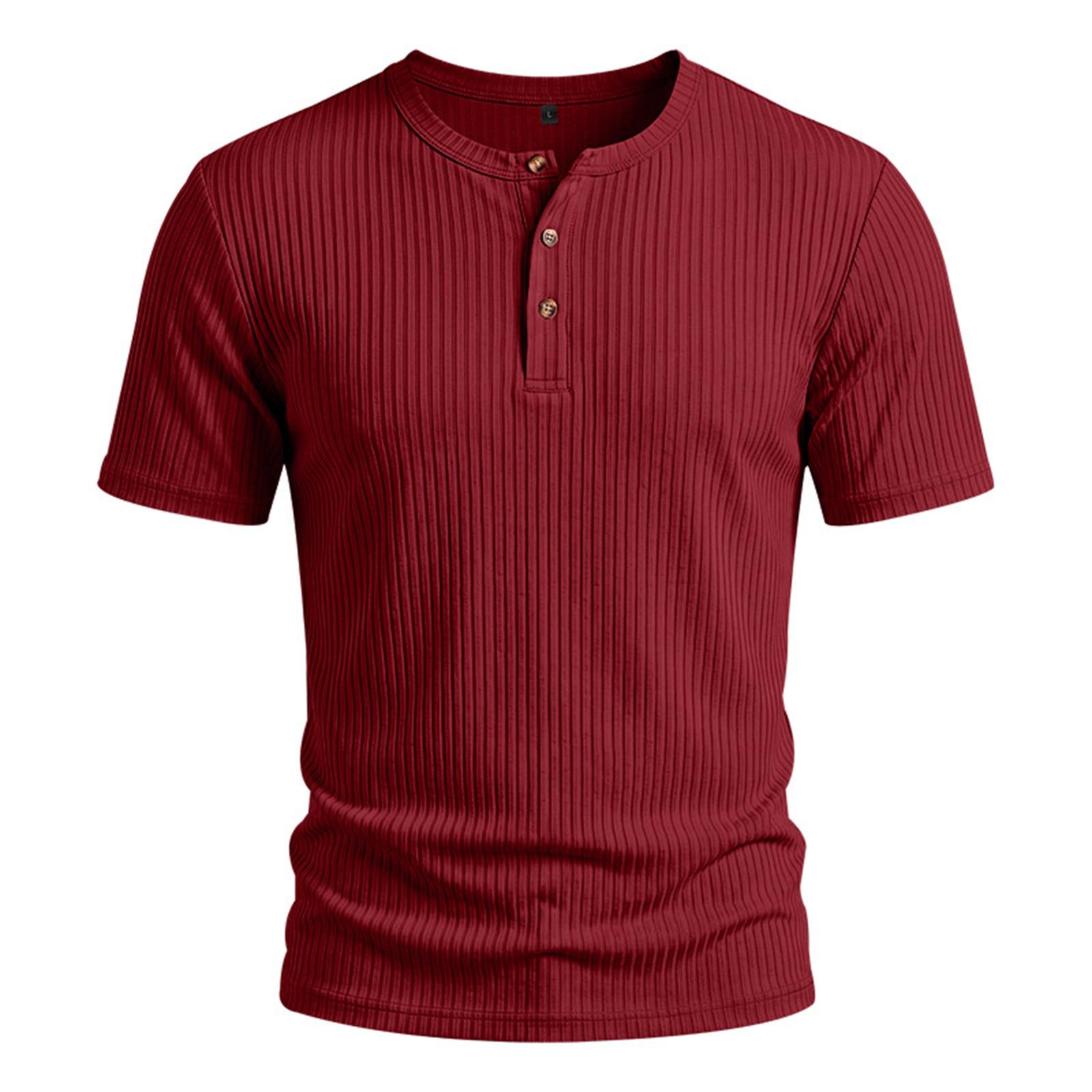 

Men s Casual Lightweight Ribbed Henley Shirt Short Sleeve Buttoned Neck Slim Fit Soft Breathable Fabric Summer Top XXL винний