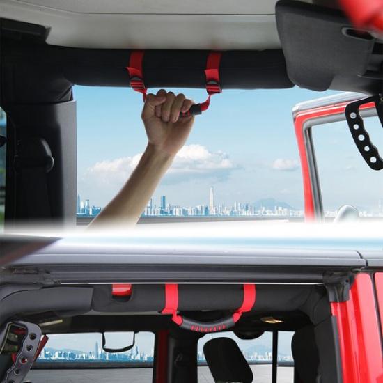 4pcs Red Top Roll Bar Grab Handles Grip Wide Canvas Handle fit for Jeep Wrangler