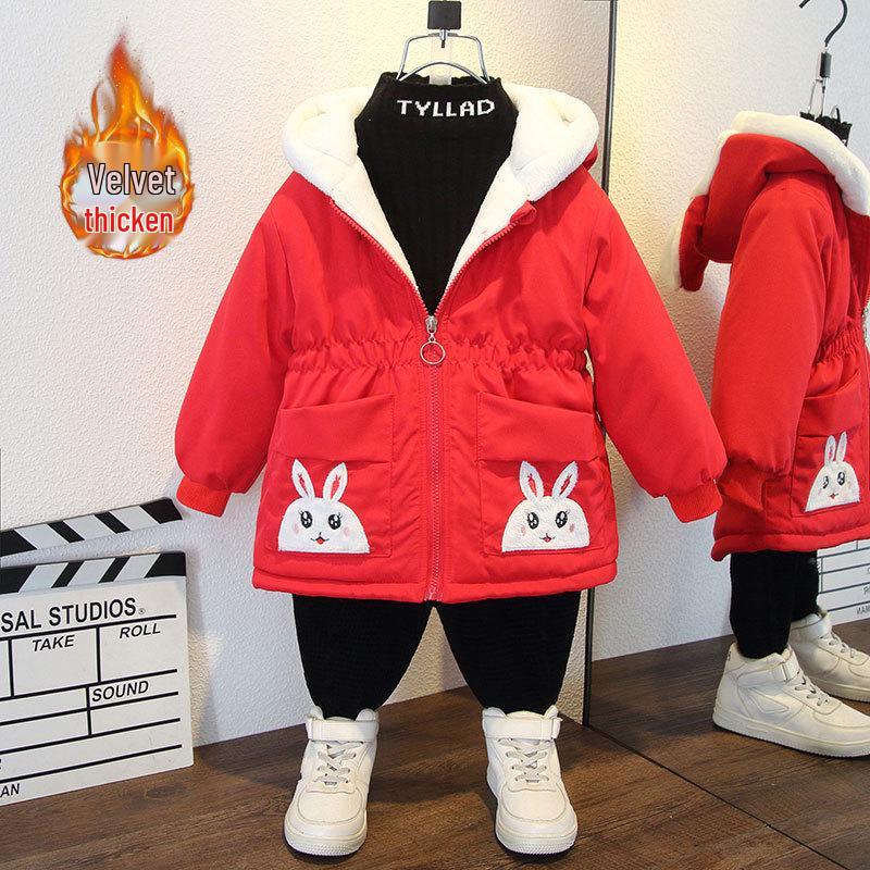 2025 Girls' Fleece-Lined Parka: Trendy Autumn/Winter Cotton-Padded Jacket