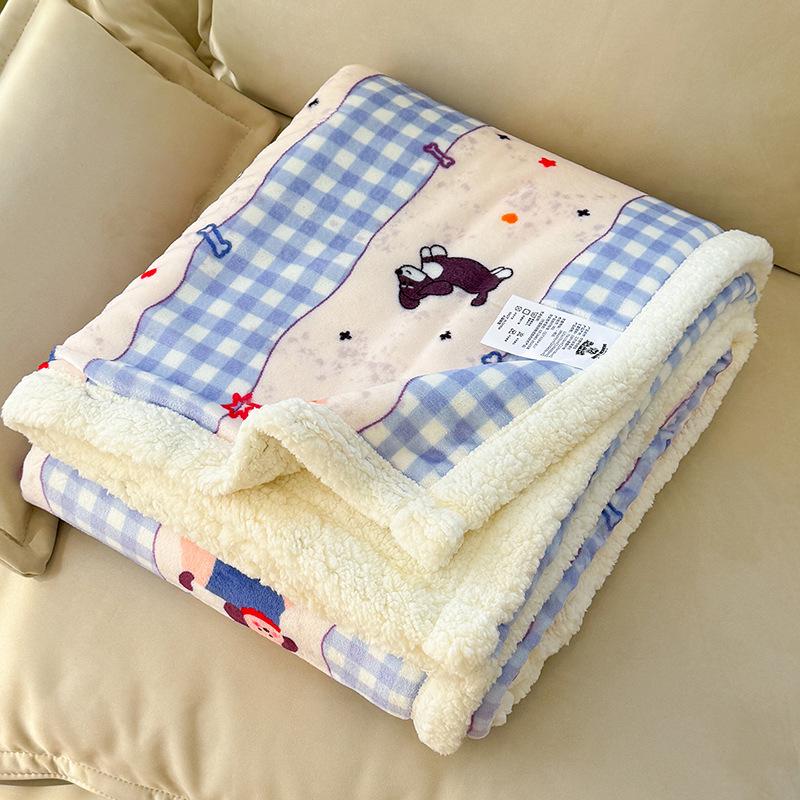 Autumn/Winter Double-Layer Milk Velvet Blanket Cartoon Printed Thick Warm Office Nap Blankets Lamb Cashmere Leisure Sofa Cover