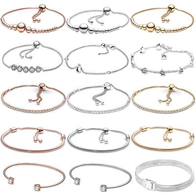 Sterling Silver Color Bracelets Adjustable Chain Charm Bracelet Bangle For Women Men Jewelry Trend
