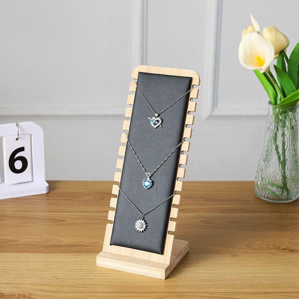 New Wood Necklace Display Stand Square Detachable Jewelry Organizer Leather Flock Wooden Storage Rack Jewelry