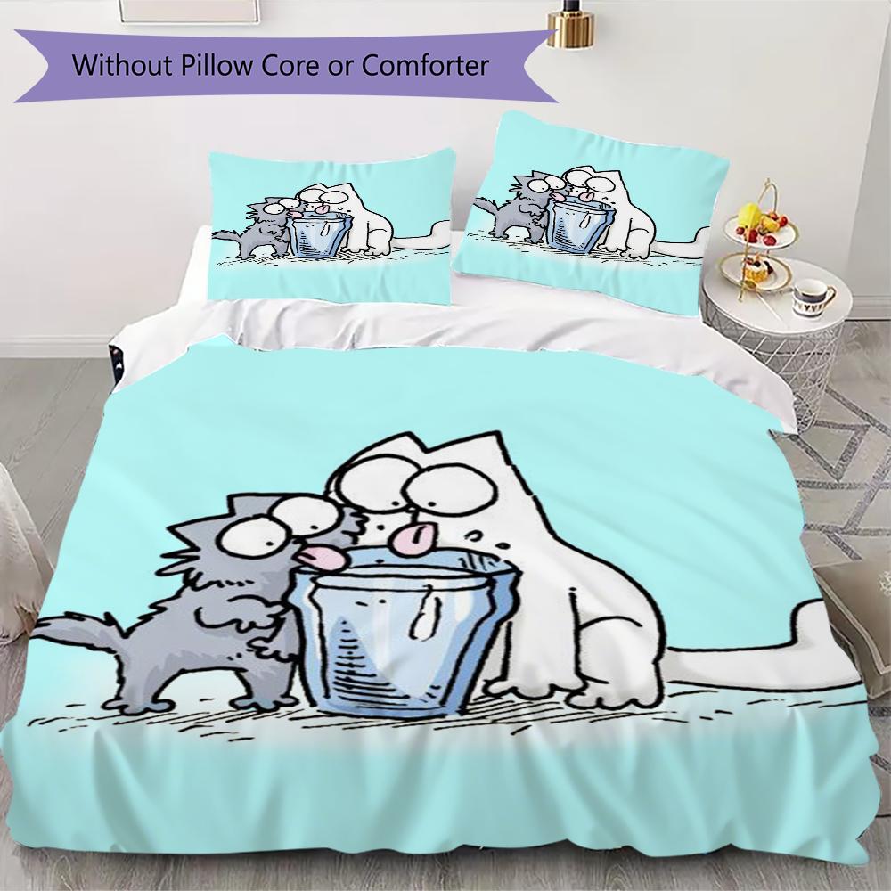 Simon's Cat Muster Bettwäsche Steppset Steppbezug Kissenbezug Heimdekoration Geburtstagsgeschenk (1 * Bettbezug + 2 * Kissenbezug ohne Füllung)