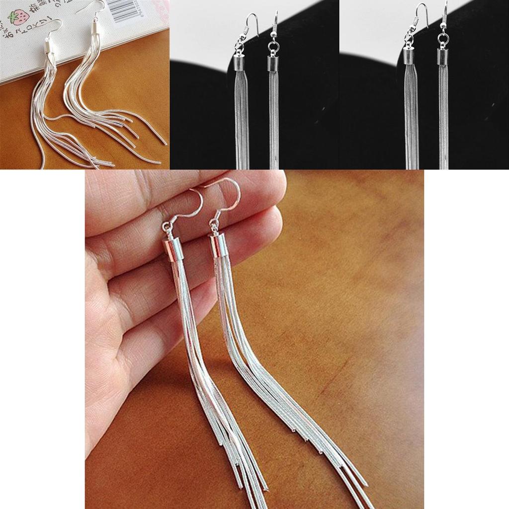 Silver Geometric Tassel Earrings For Women Summer Jewelry Gift