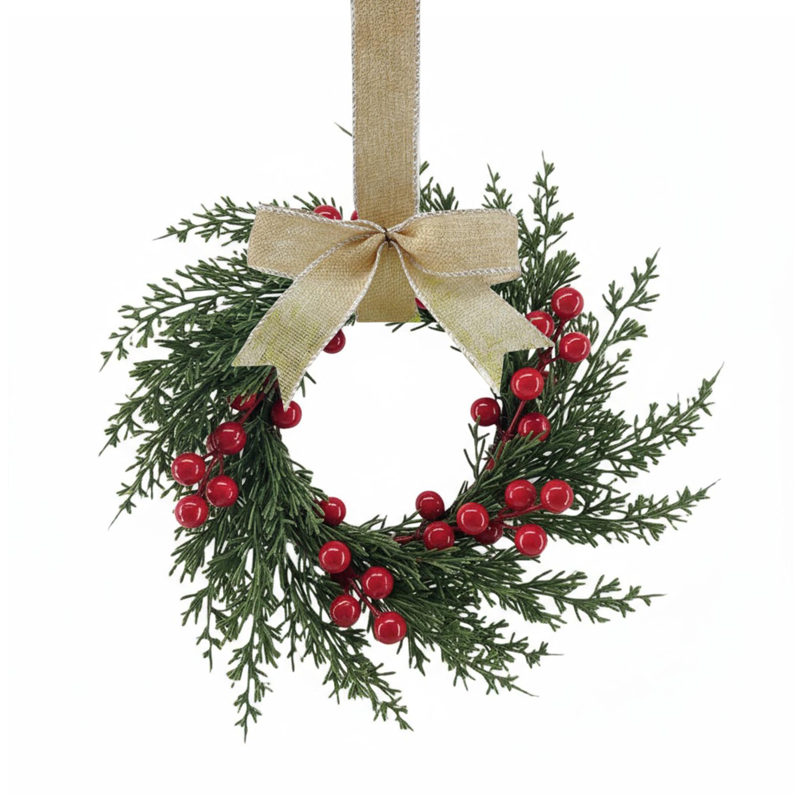 

10 Inch Small Christmas Kitchen Cabinet Wreaths with Bow Ribbon Greenery Christmas Wreaths for Door Windows Wall Outdoor Decor