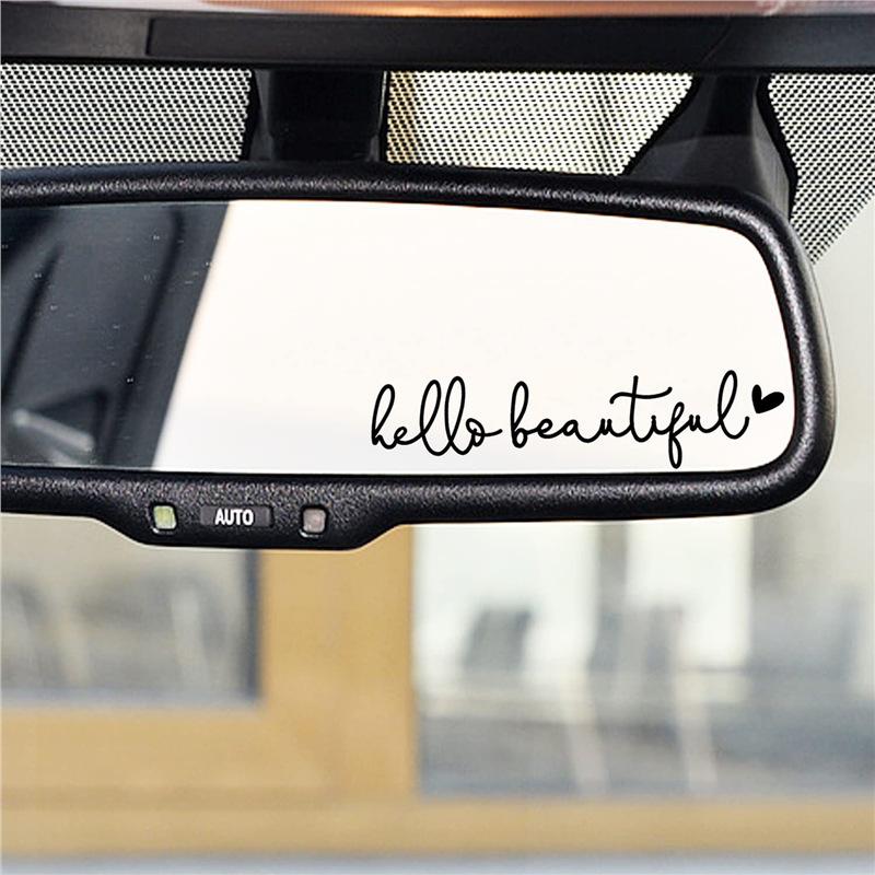 3X Hello Beautiful Rearview Mirror Decal, Vanity Mirror Stickers, Rear View Mirror Sticker, Car Mirror Stickers, Rear View Mirror Decor