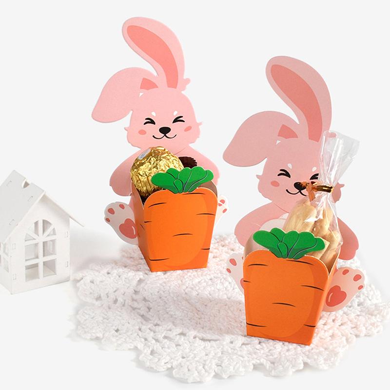 10Pcs Cute Bunny Rabbit Carrot Paper Cookie Candy Box Gift Packing Boxes For Kids Birthday Baby Shower Happy Easter Party Decor