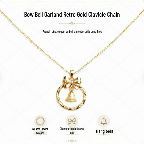 Elegant Bow Bell Women's Necklace: High-End, Simple, and Versatile Clavicle Chain. Perfect Gift for Girlfriend.