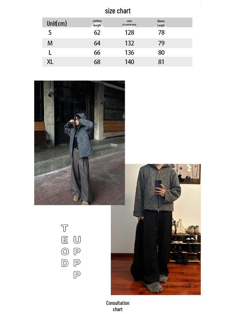 70% Wool Full-Zip Mohair Hooded Sweater Jacket for Autumn/Winter