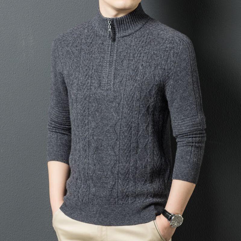 Men's Pure Wool Half-Zip Jacquard Pullover Sweater