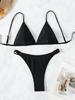 Skinny shoulder strap triangle cup bikini swimsuit women's pure black neck hanging multi-strap cross design sexy and thin swimsuit