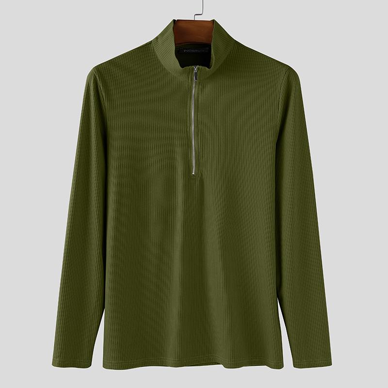 

INCERUN Autumn Men Stand Collar Long Sleeve Zip-up Rib Knitted Pullovers Tops M