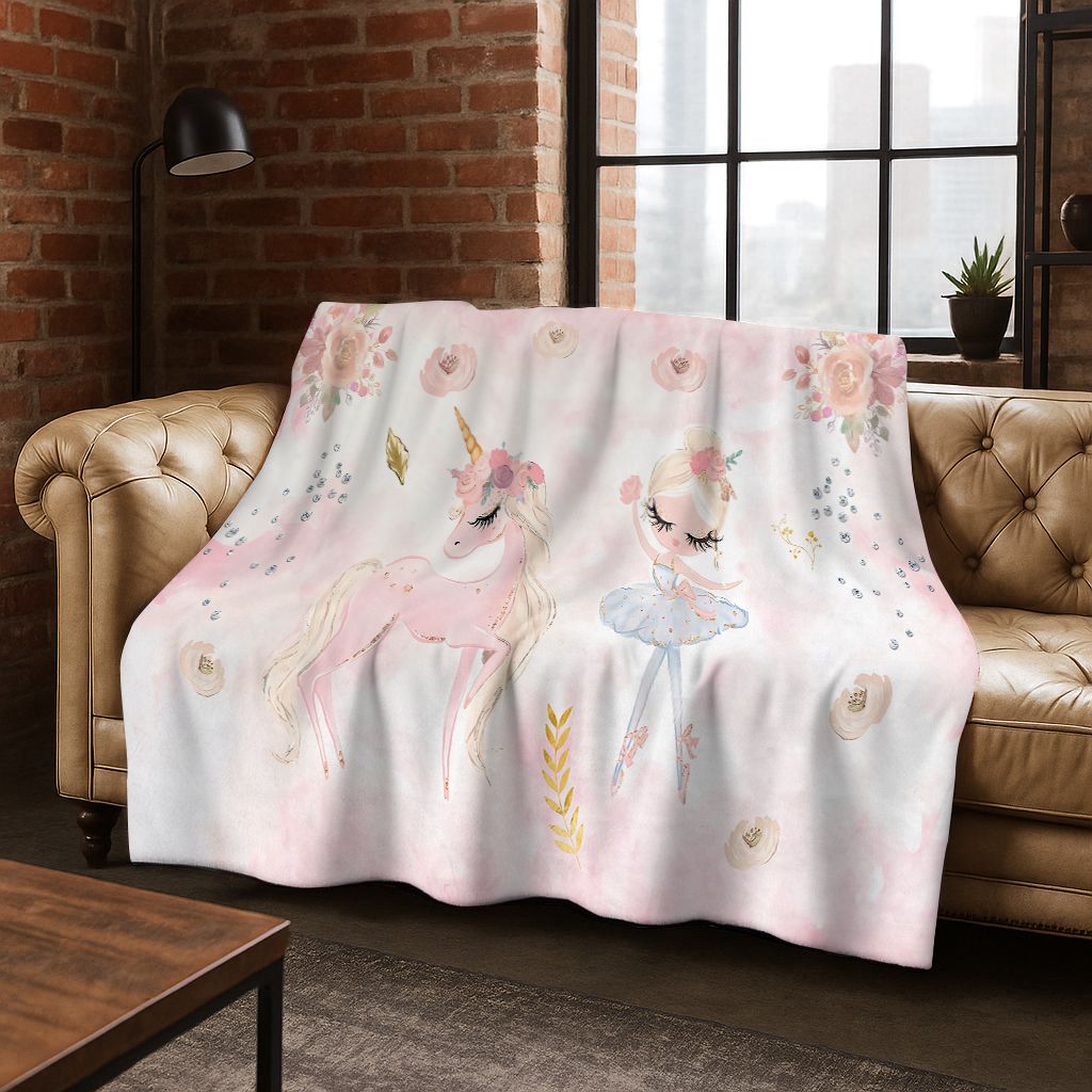 Elegant Ballet Dacing Girl Ballerina Cartoon Flannel Blanket,Cozy Soft Throw Blanket for Home Bedroom Bed Sofa Cover Gift Kids