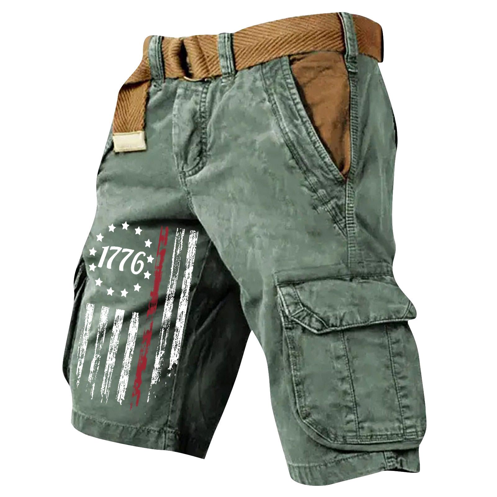 

Men s Summer Printed Casual Multi-Pocket Cargo Shorts L армия зеленый