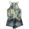 Damen ärmelloses Boho-Tanktop mit Blumendruck Verstellbarer Träger Lässige Sommerbluse Leicht Lockerer Schnitt