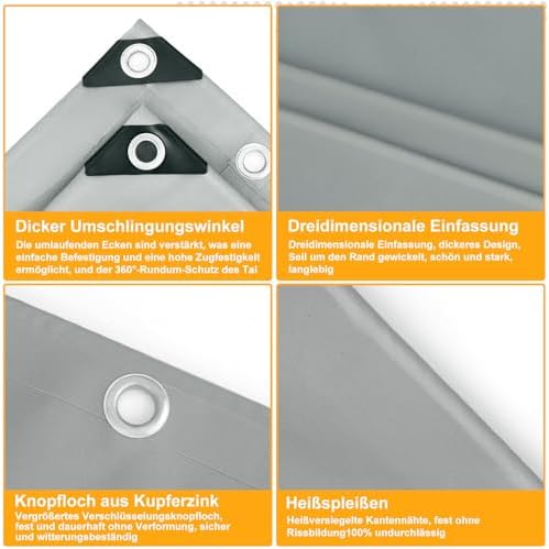 Heavy Duty PVC Tarpaulin 670g/m² Waterproof Tear Resistant UV Resistant with Eyelets 3x5m for Truck Boat Trailer Pool