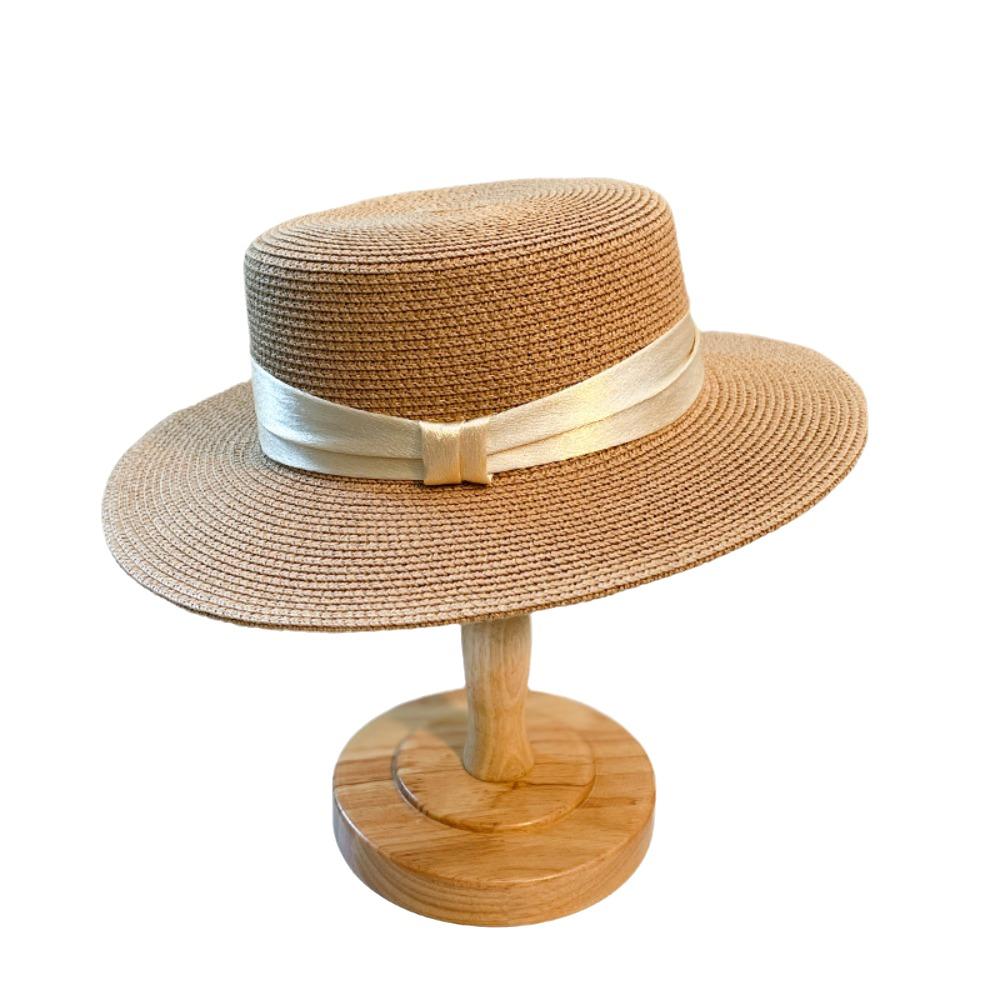 French Style Straw Woven Hat Elegant Women's Sun Hat Simple Beach Flat Top Hat  Seaside