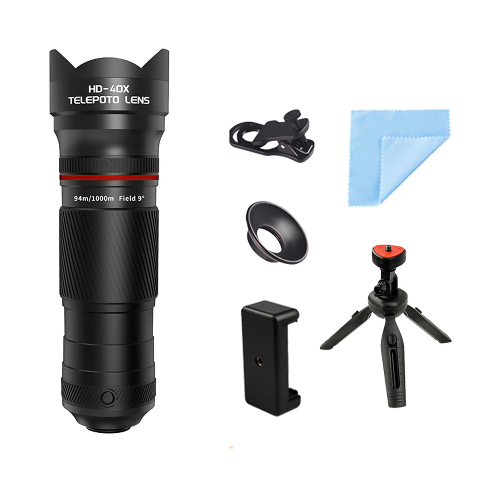 Lente de Zoom 40X com Tripé Lente Telefoto para Telefone Telescópio para Telefone Lente de Câmera para Telefone para Caminhadas Acampamento Vida