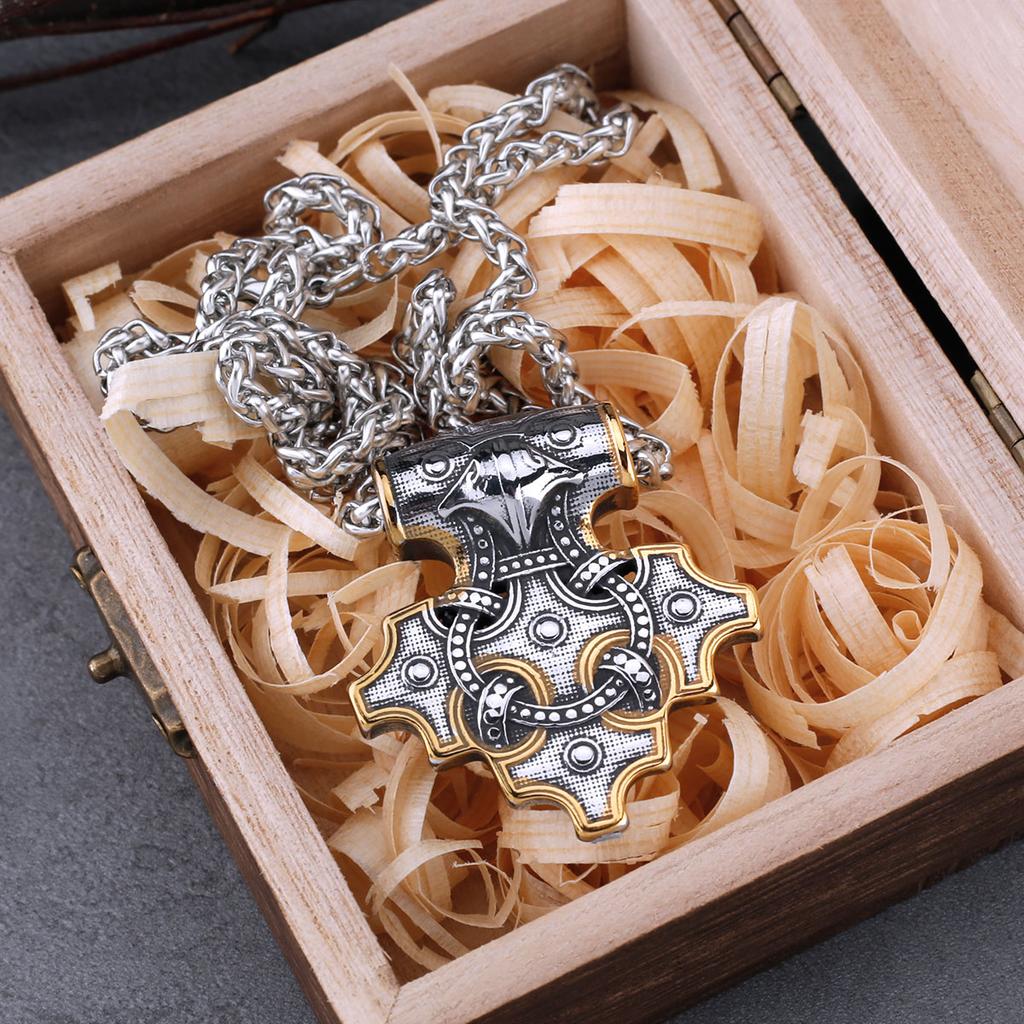 Vintage Viking Odin Raven Mjolnir Thor Hammer Necklace Stainless Steel Men Biker Amulet Pendant Gift Jewelry