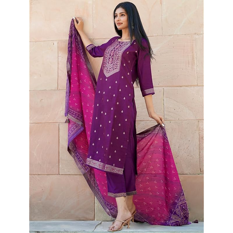 Libas Women s Silk Blend Kurta Sets (38062O_Purple XS