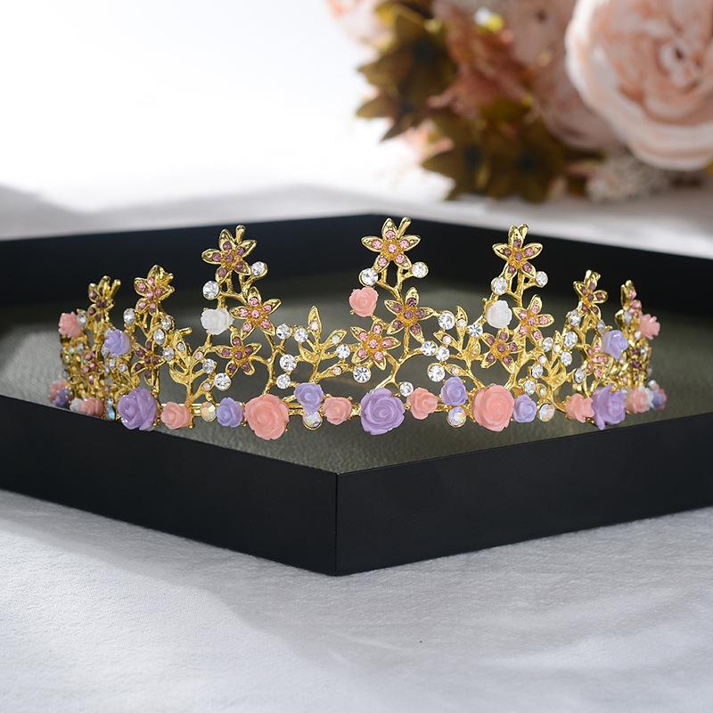 Bridal Jewelry Retro Hair Accessories Baroque Queen Big Crown Alloy Small Flower Wedding Dress Headdress