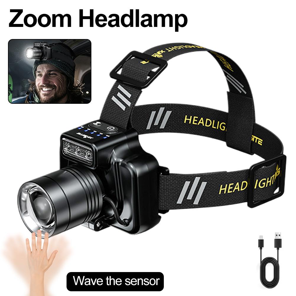 Motion Sensor LED Headlamp 800 Lumens Rechargeable Aluminum Alloy Headlight with Powerful Beam Emergency Flashlight