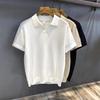 Ivory White Ice Silk Floral Knit Polo Shirt - Men's 2026 Summer Short Sleeve Lapel T-shirt
