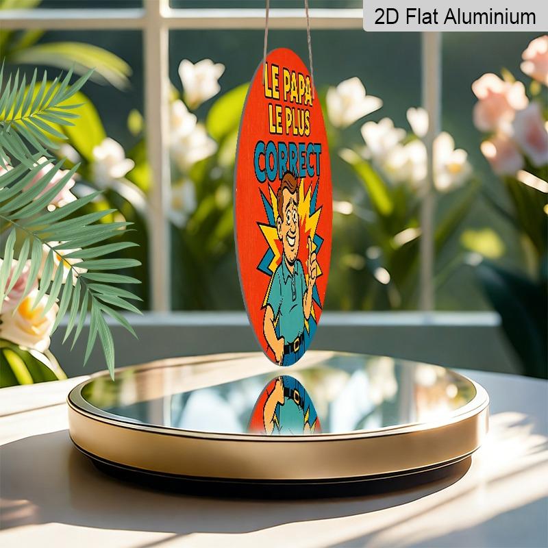 2D Vlakke Aluminium Vaderdag-thema Ornamenten in Verschillende Maten. Met een leuke, cartoonachtige weergave van een vader in het Frans, zijn deze ideaal