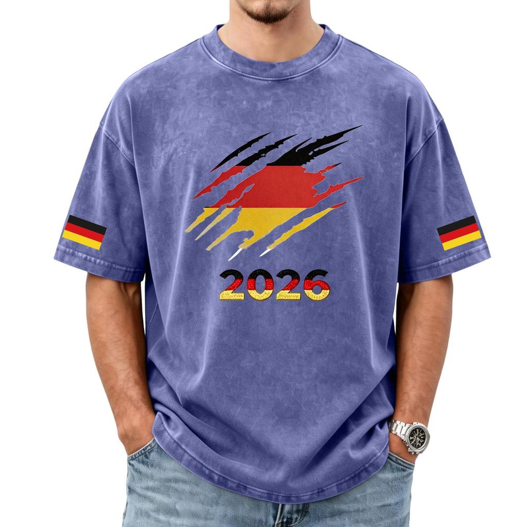 Men's German Football Graphic Print Short Sleeve T-Shirt, Effect Casual Top for Soccer Fans, Comfortable Fit
