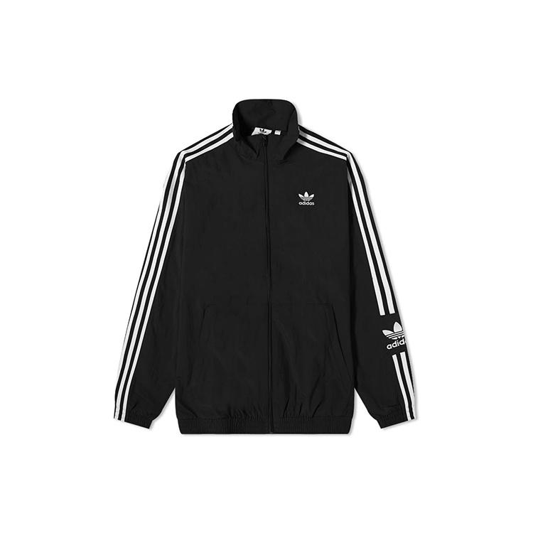 Men s adidas originals Stripe Logo Loose Stand Collar Sports Jacket Autumn Black H41391 XS
