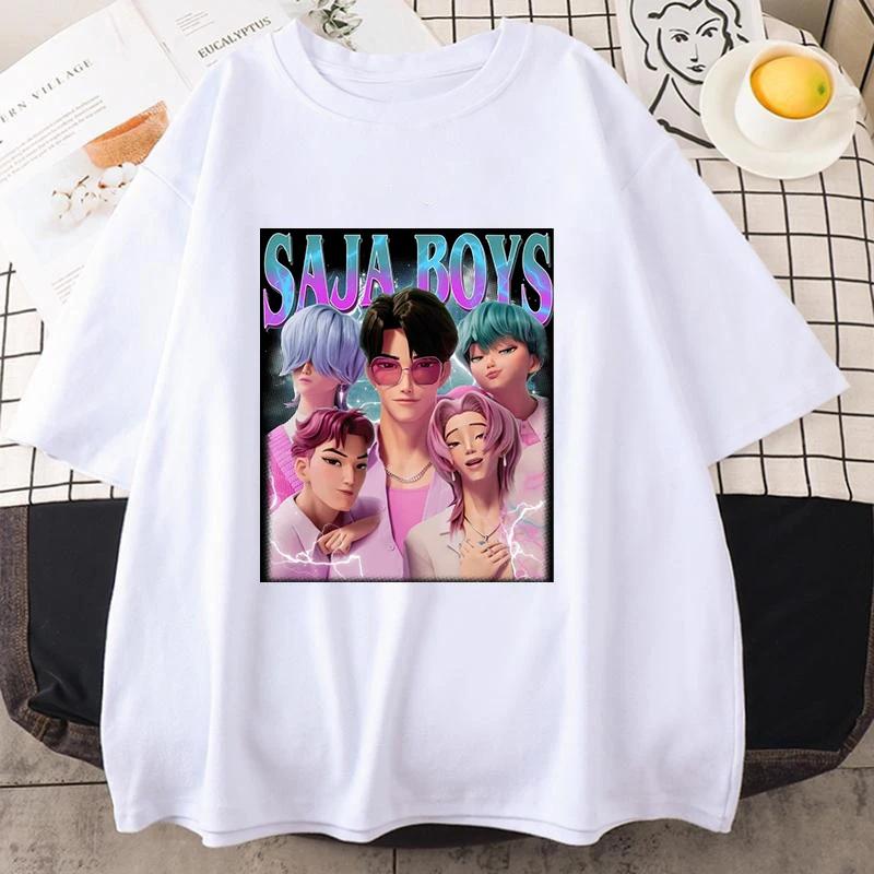 

Summer men s popular K-Pop Devil Hunter Saja boy pattern printed short-sleeved T-shirt 100% pure cotton fashionable clothing top 3XL