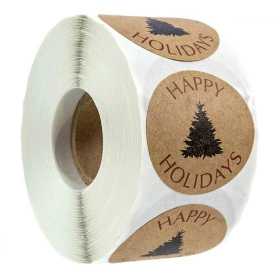 

500Pcs Christmas Adhesive Baking Happy Holidays Tree Tags Stickers Labels Decor