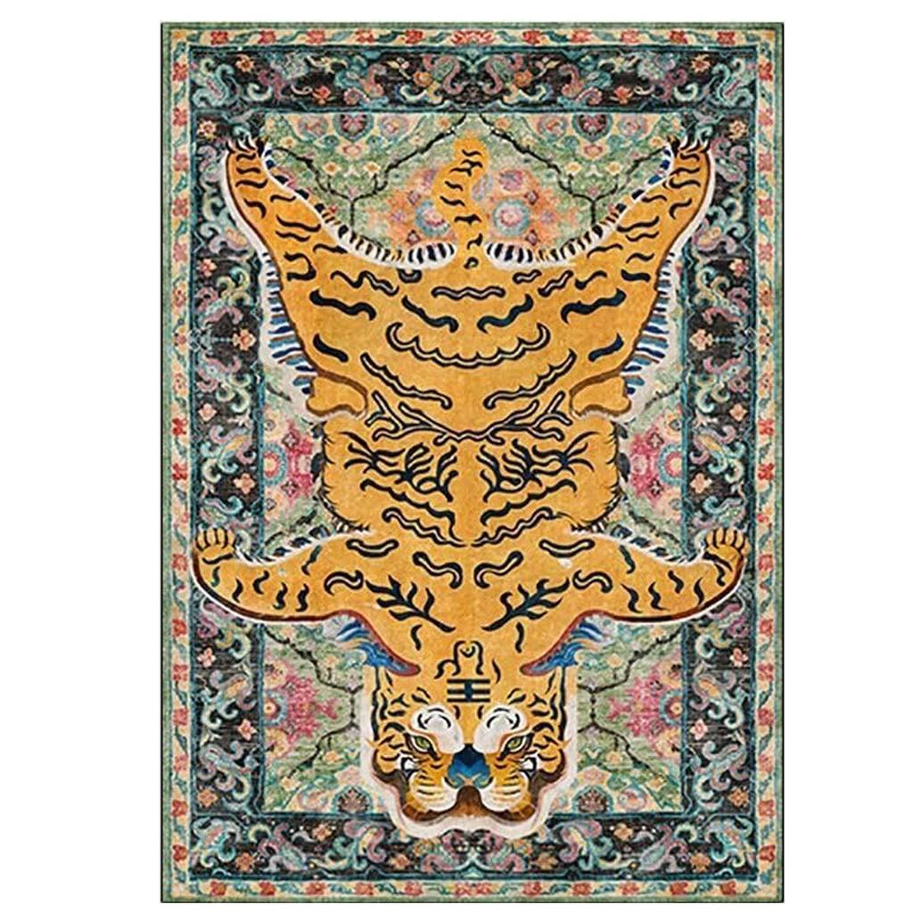 Retro Nordic Style Living Room Carpet Large Area Leopard Print Bedroom Rugs Machine Washable Foldable Non-slip Coffee Table Mats