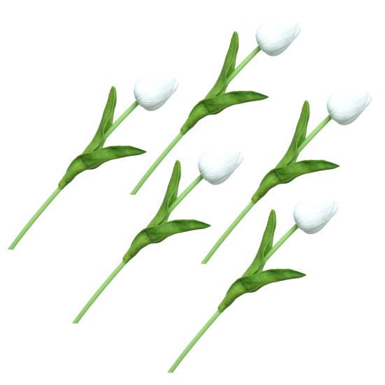 5 Pcs Artificial PU Tulip Real Touch Fake Flower Bouquet Fake Floral белый