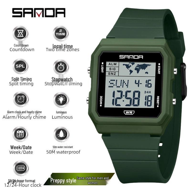 Sanda Men's Large Screen Luminous Multifunctional Waterproof Countdown Wristwatch