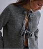 2026 Autumn/Winter Women's Solid Color Loose Knit Cardigan with Tie-up - European and American Style
