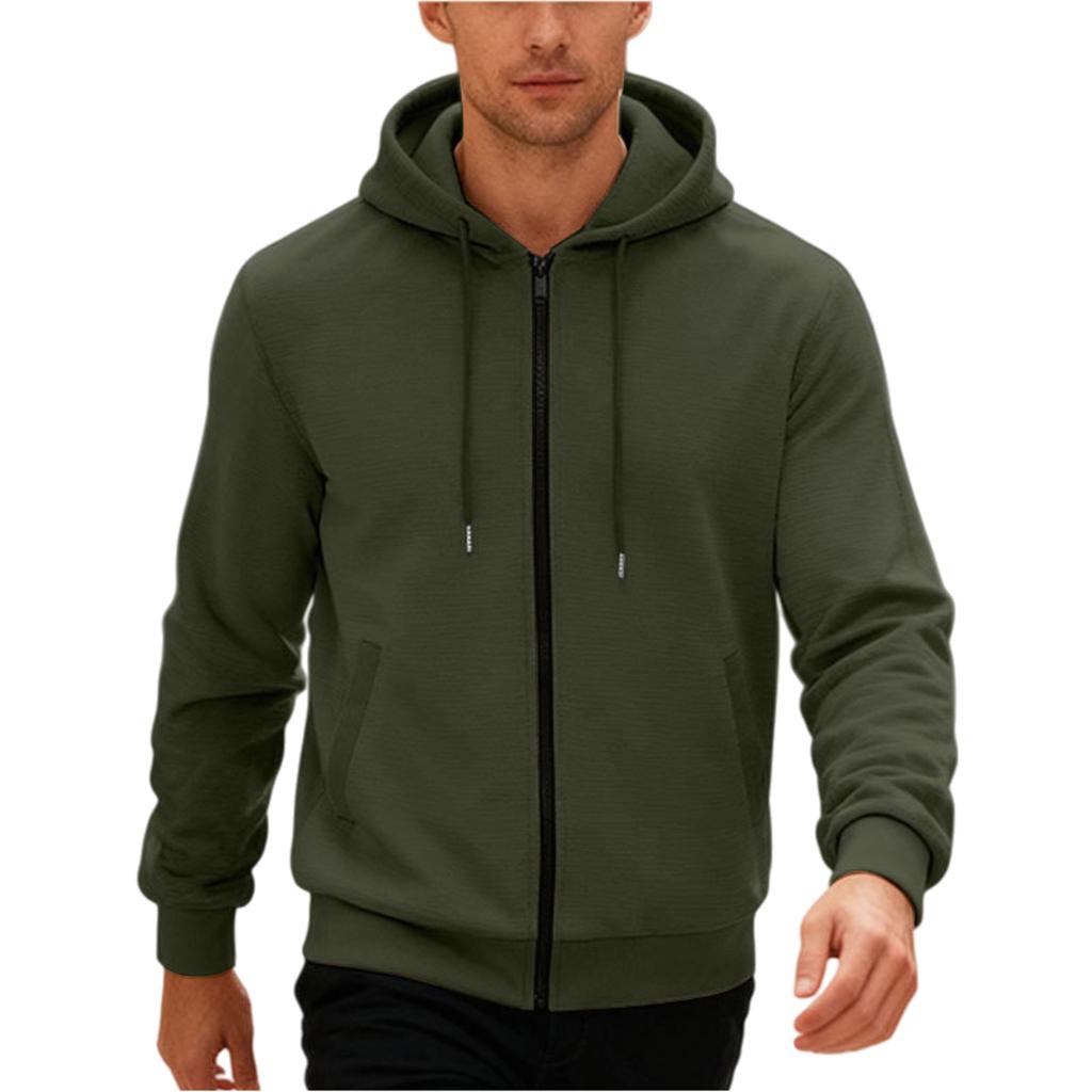 Men's Casual Sports Loose Fleece Hooded Solid Color Zipper High-end Cardigan Sweatshirt