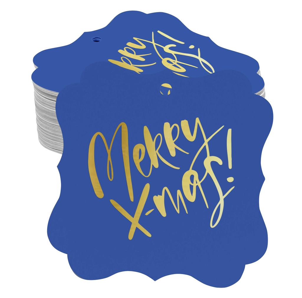 Inkdotpot Pack Of 100 Real Gold Foil Bracket Shape Paper Tags Merry X-Mas Christmas Favor Hang