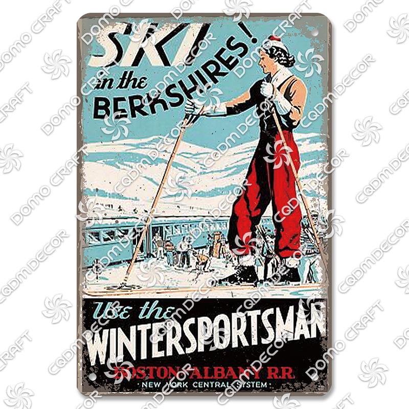 Ski Poster Metall Blechschilder Skipiste Schlitten Winter Skifahren Sport Metallplatte Vintage Wanddeko Geschäft Ski Club Wohnzimmer Zuhause