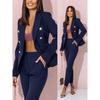 Ladies Solid Color Lapel Professional Suit Temperament Elegant Double-breasted Suits Women's Two-piece Set